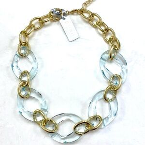 Gold-Tone Chain Necklace with Light Blue Acrylic Links